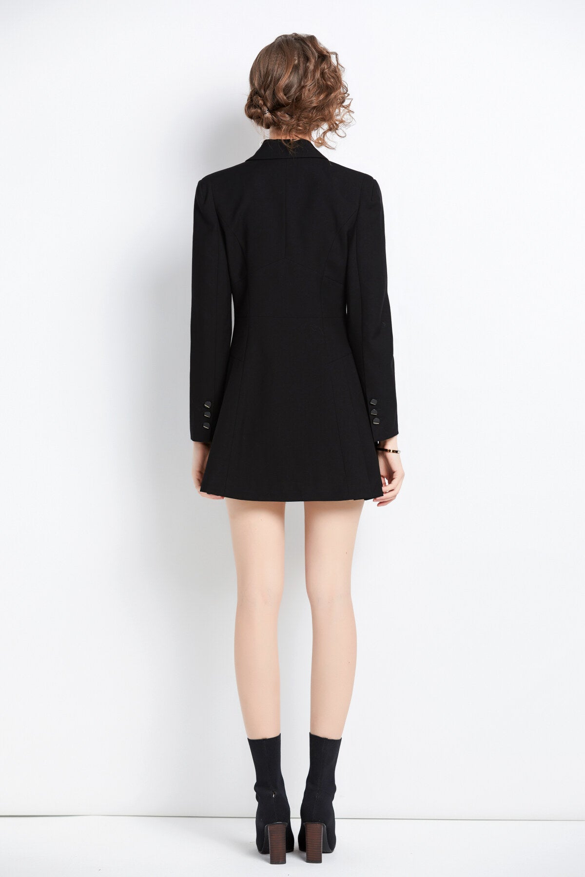 black pleated cocktail business blazer dress all black 4