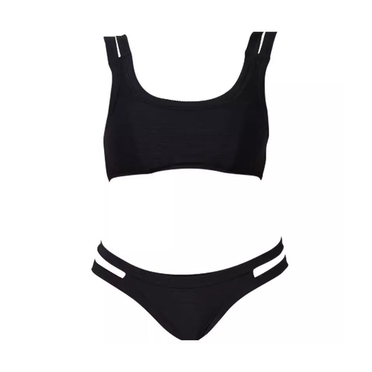 black slit cut surfer bikini all black 4