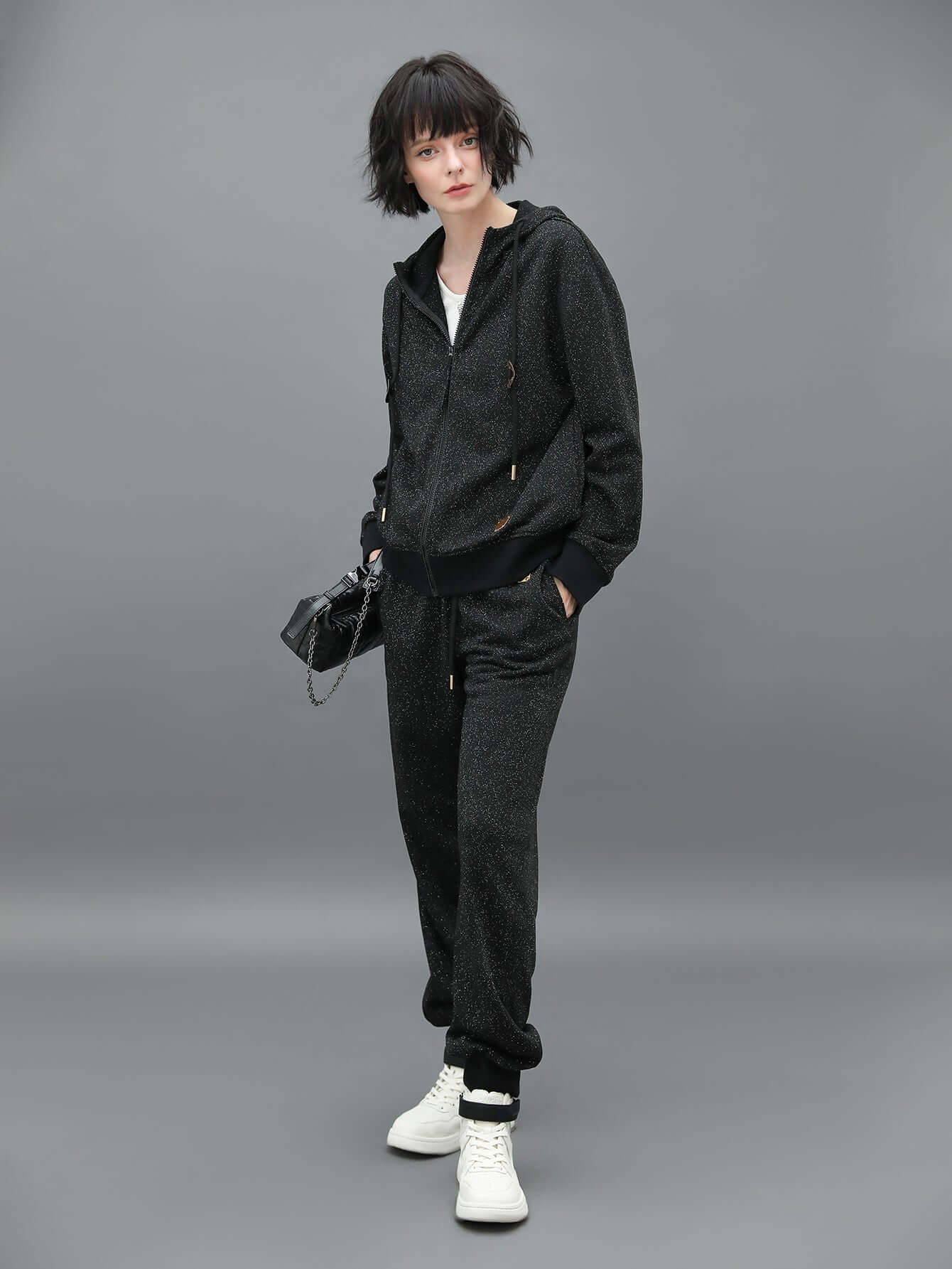 black sporty rib cuff pants all black 2