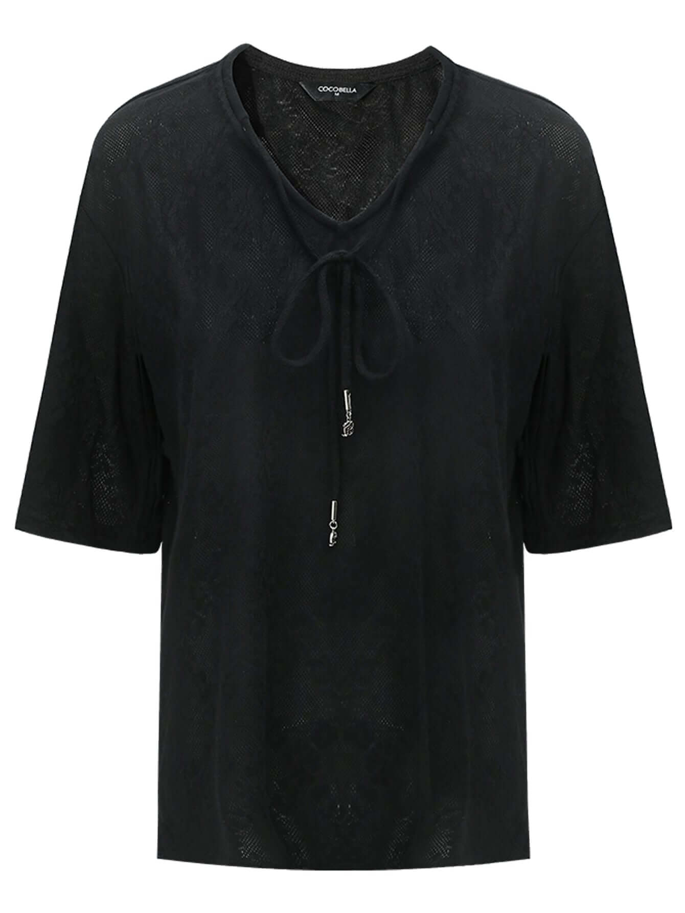 black tie up knitted top with quarter sleeves all black 4