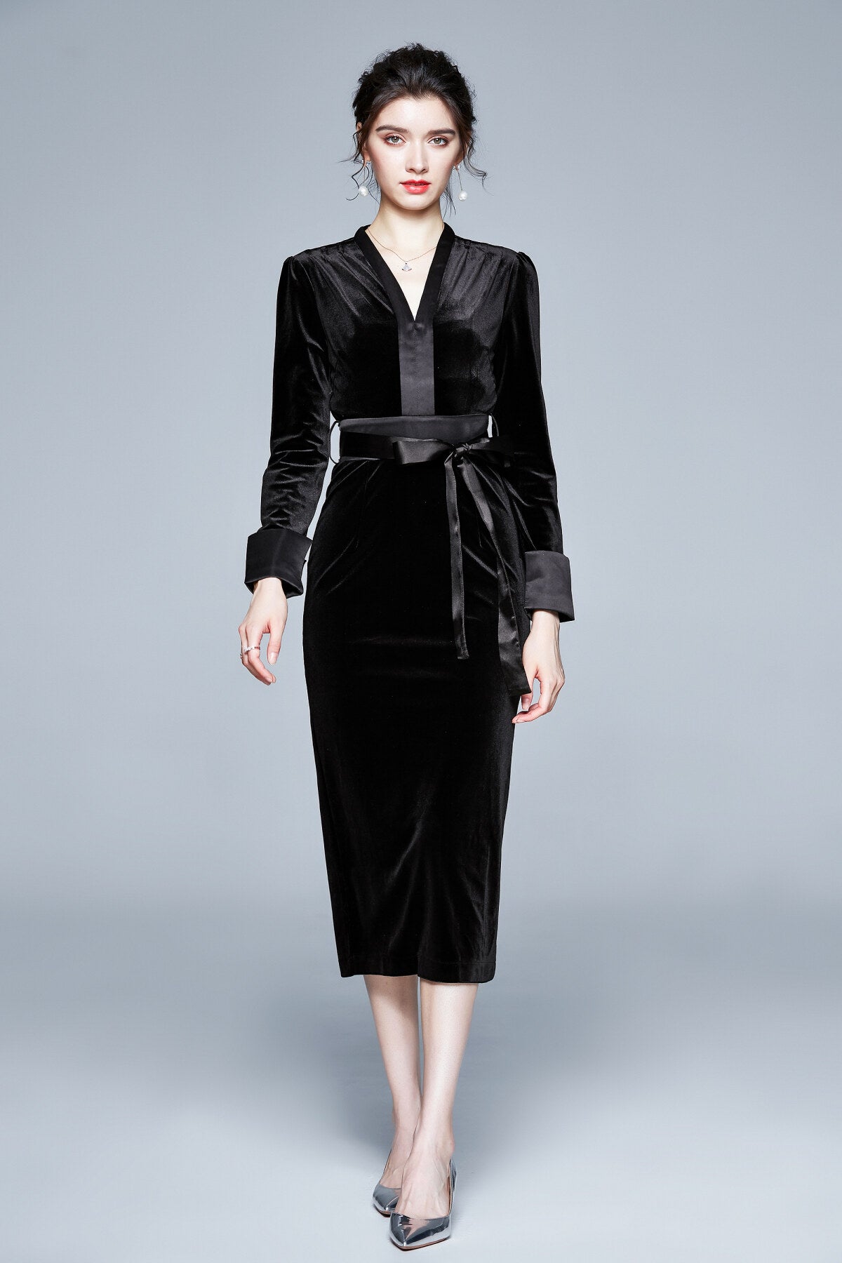 black velvet kimono dress all black 1