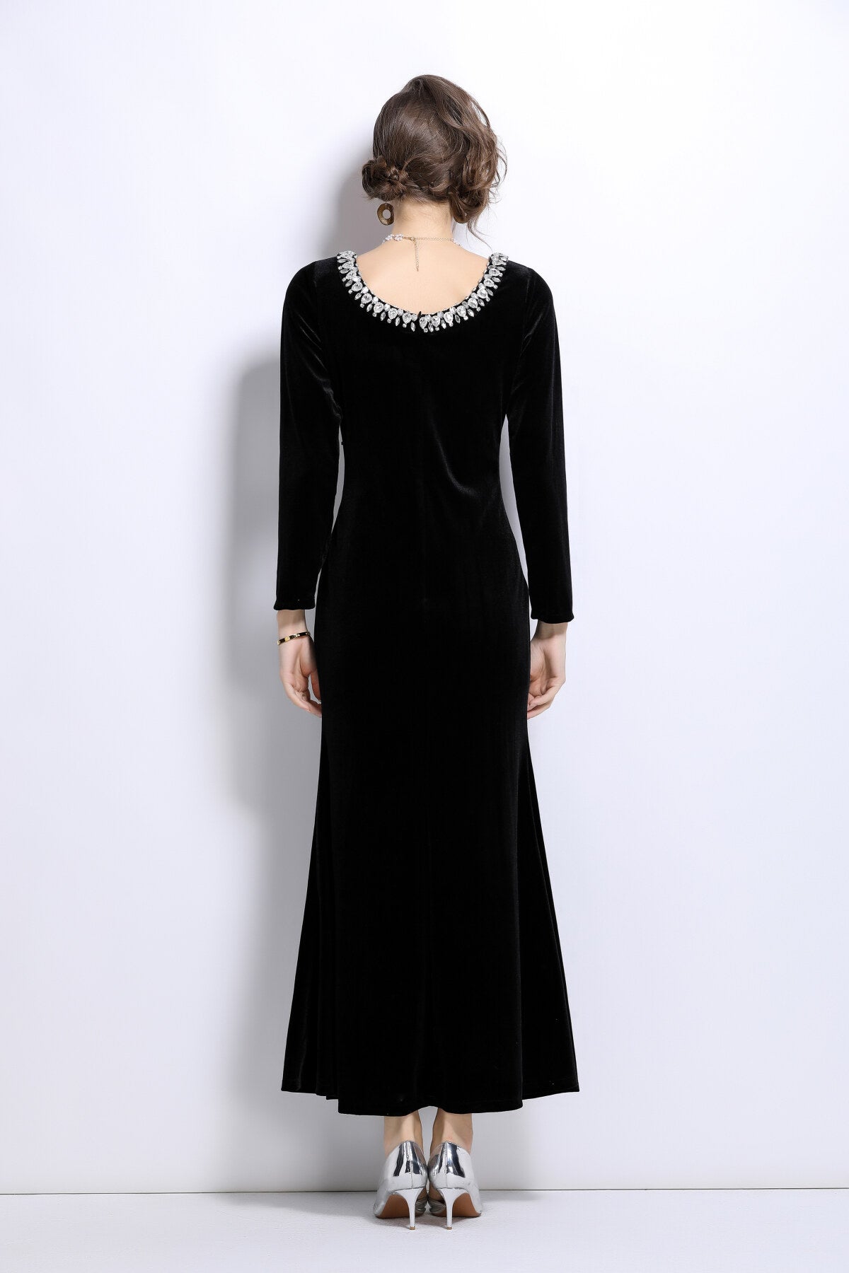 black velvet vintage fishtail dress all black 4