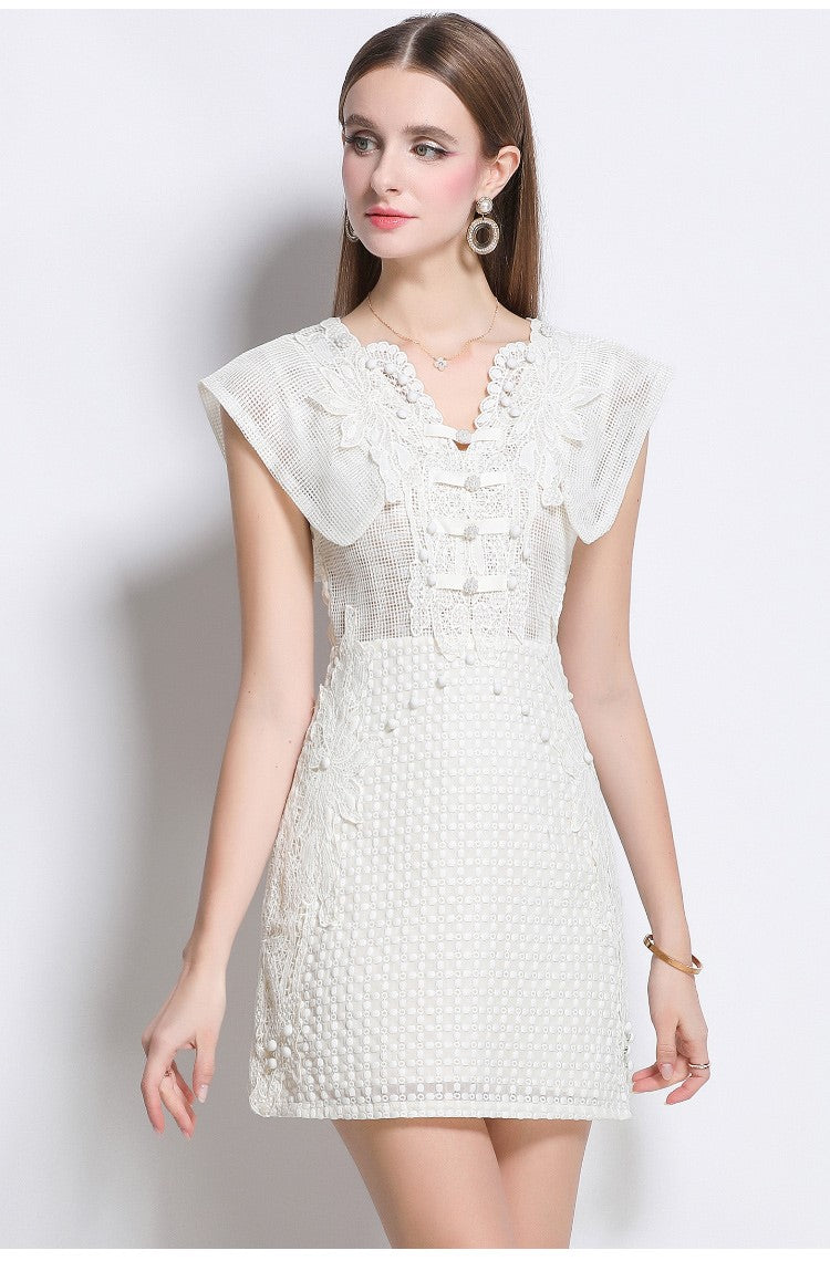 blanche romantic cap sleeve lightweight dress all white 3