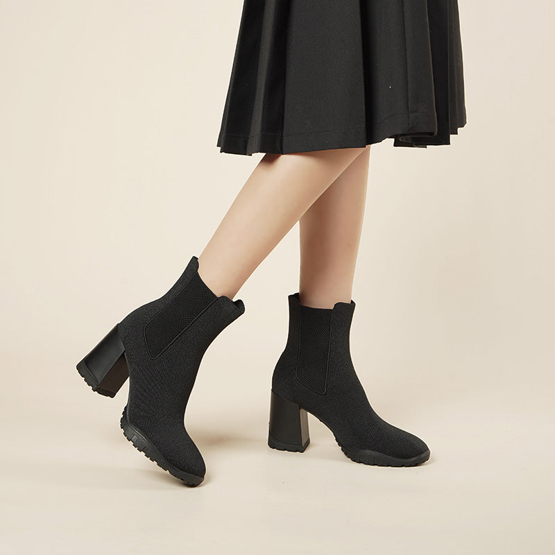 Block Heel Chelsea Boots – Knit Ankle Boots