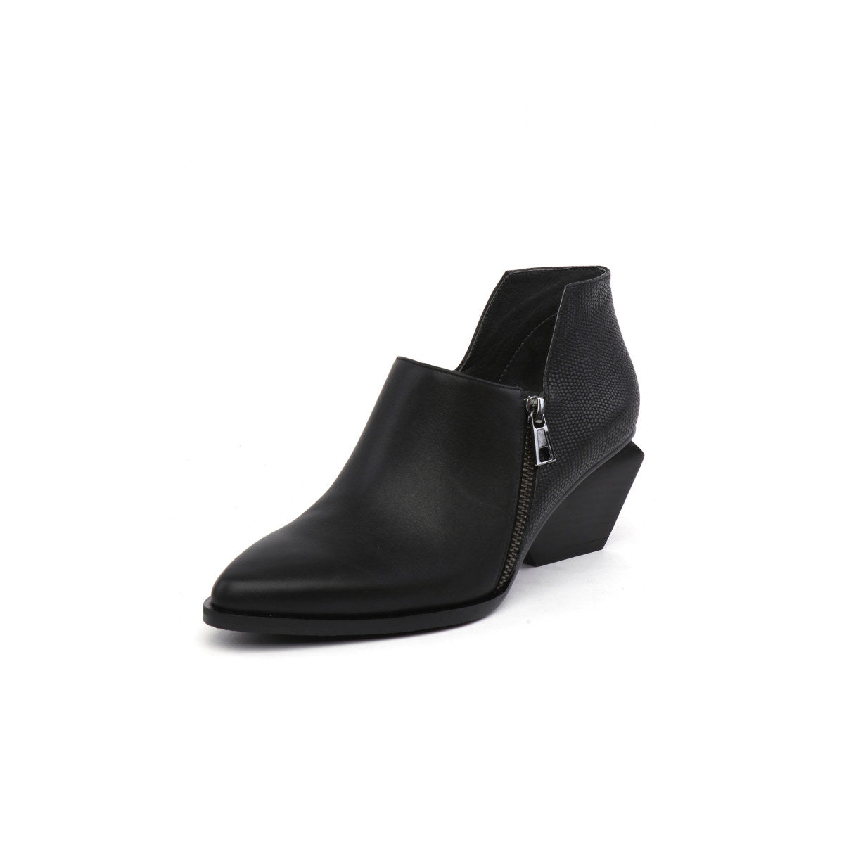 block heel leather ankle boots all black 2
