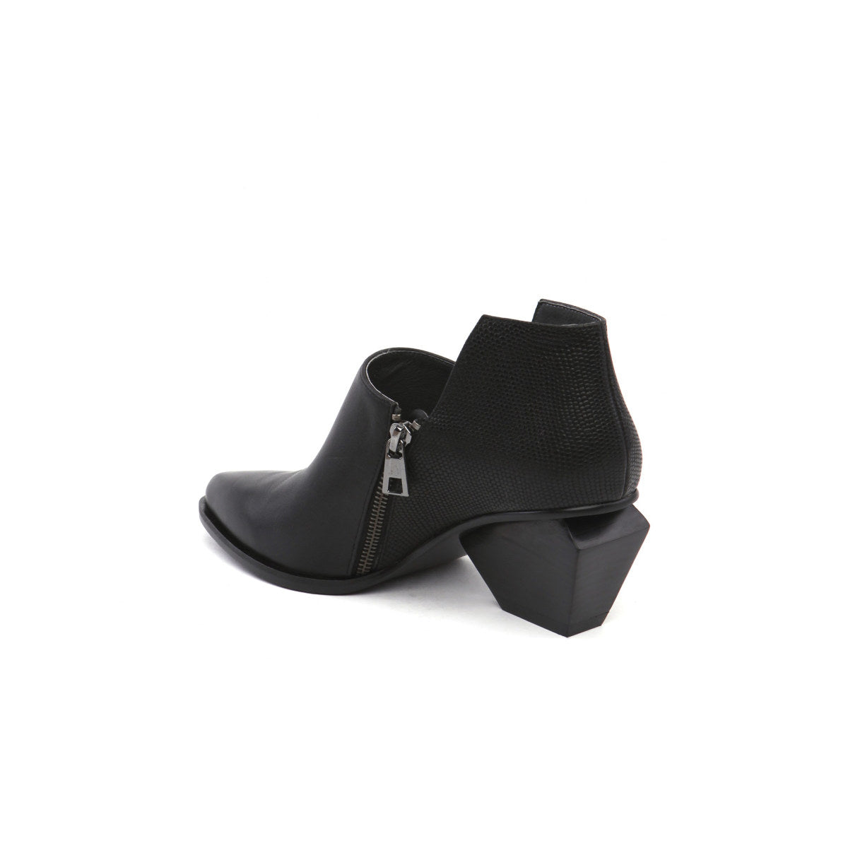 block heel leather ankle boots all black 3