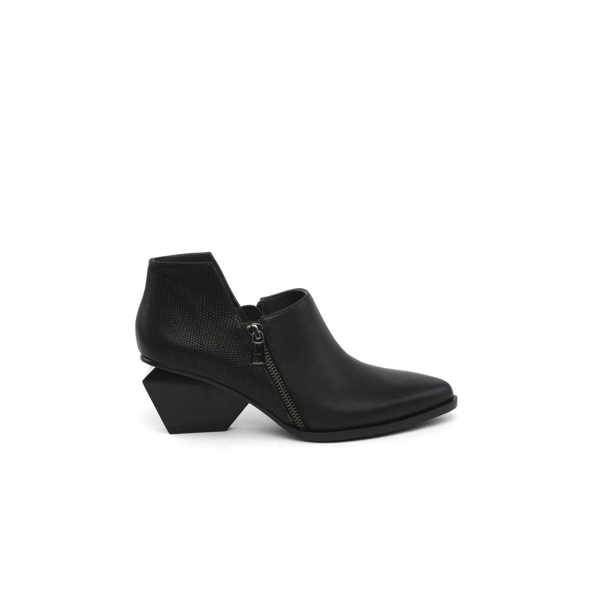 block heel leather ankle boots all black 4