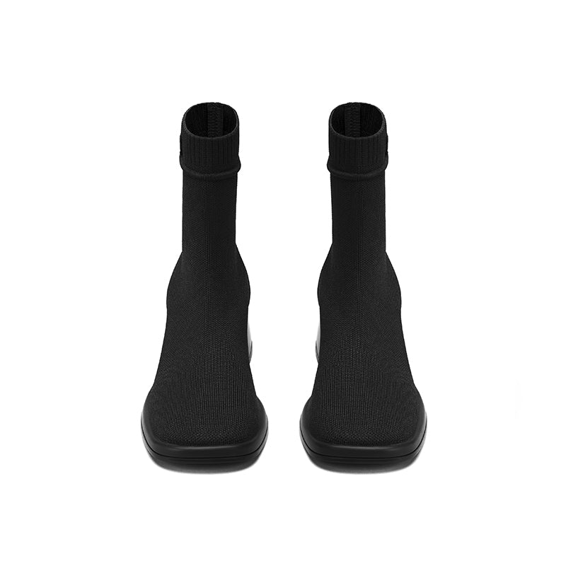 block heel stretch knit boots all black 3