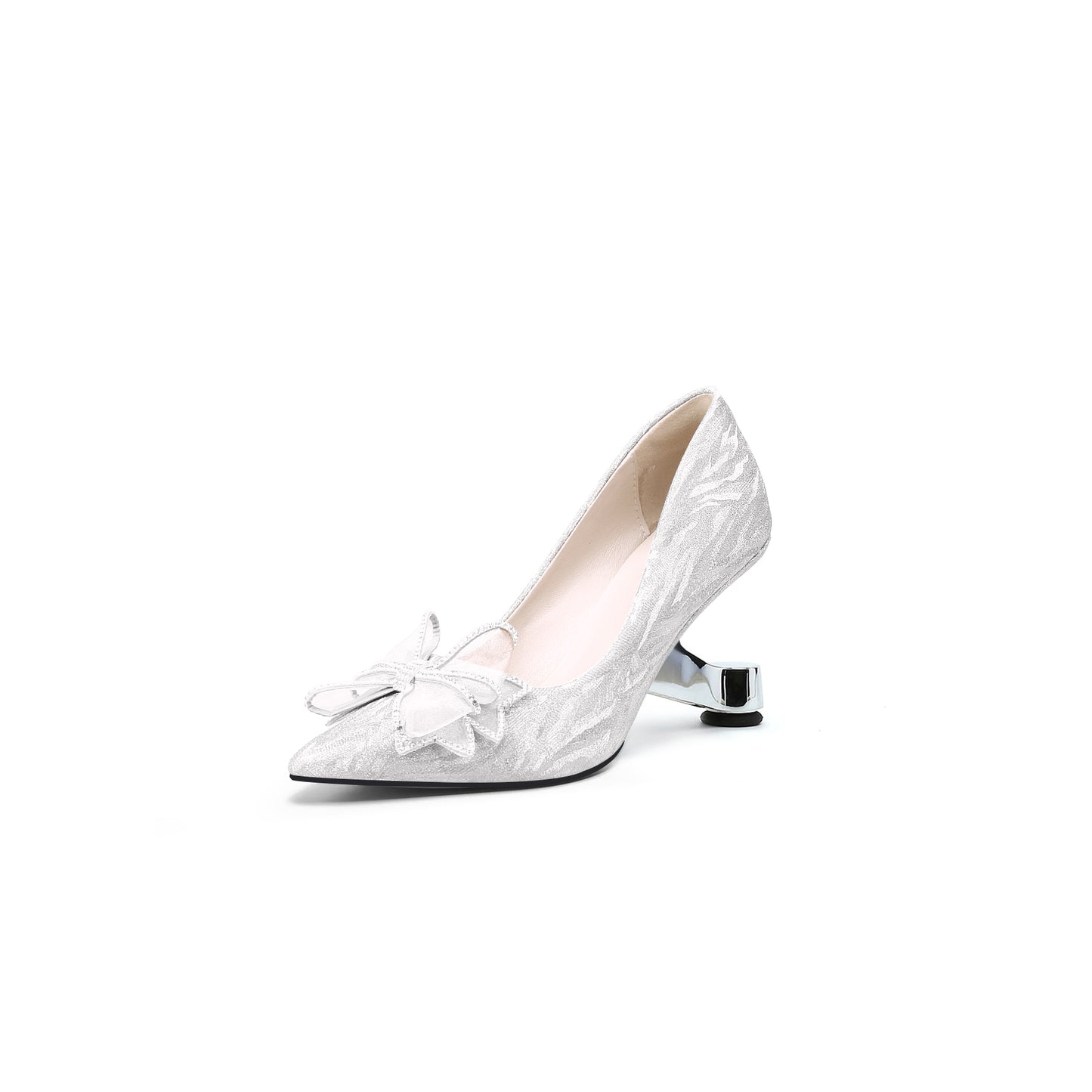 blooming bridal lace toe pivot pumps all silver 2