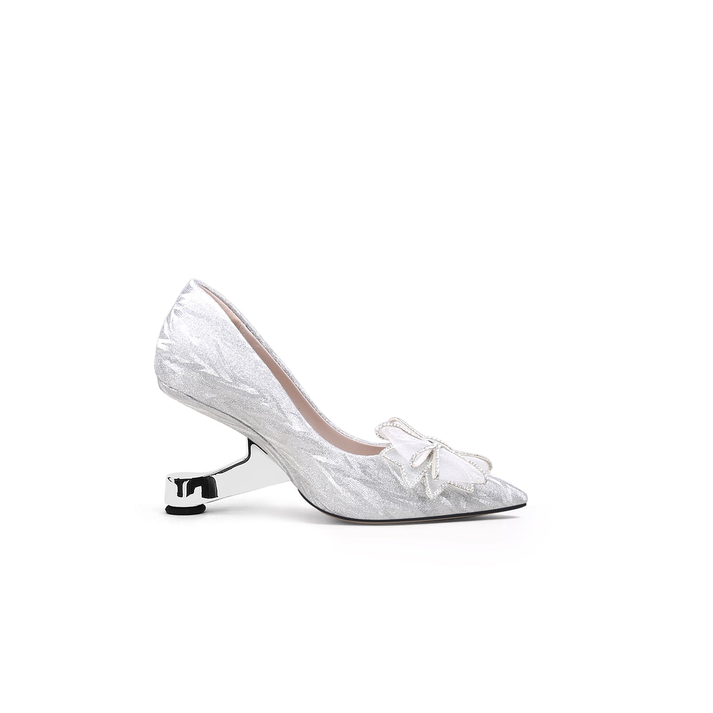blooming bridal lace toe pivot pumps all silver 3