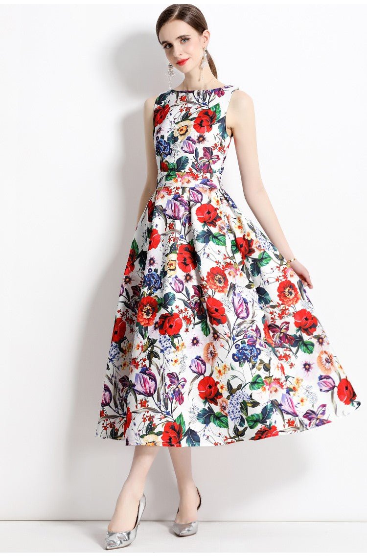 blooming garden sleeveless pleated a line tea dress all white 2