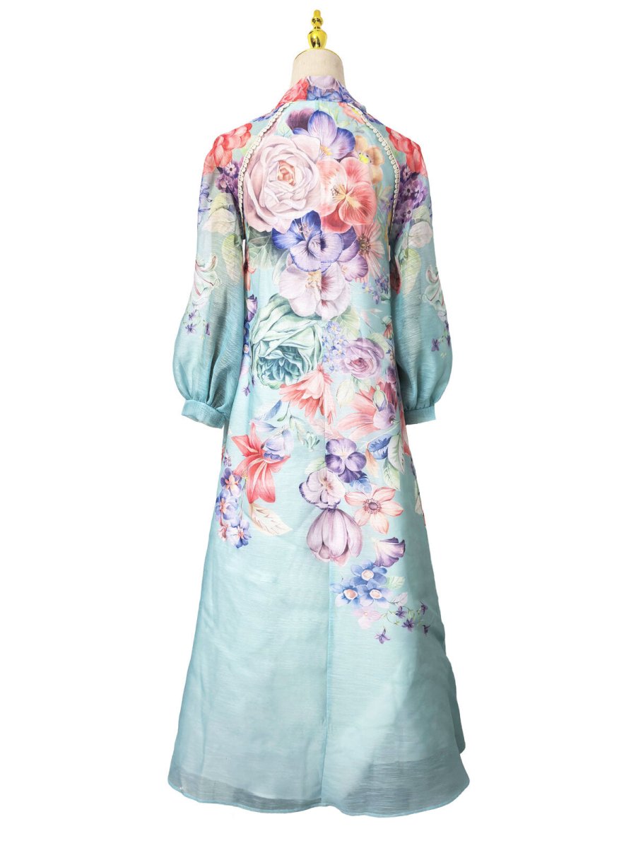Blossom Grace Bow Neck Floral Chiffon Maxi Dress