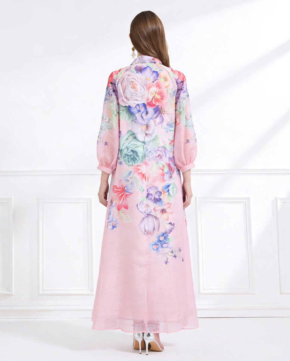 Blossom Grace Bow Neck Floral Chiffon Maxi Dress