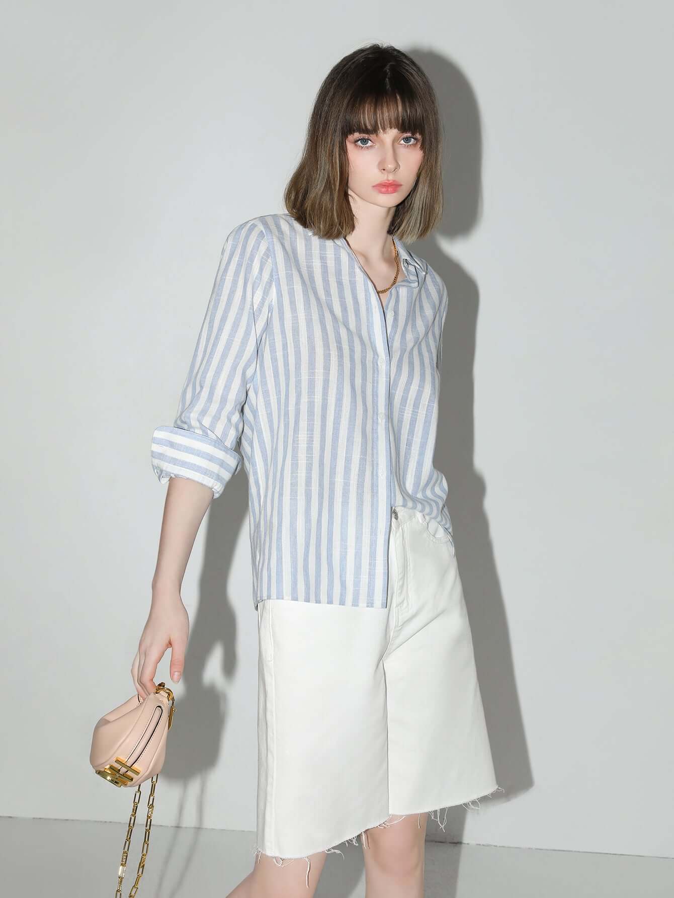 blue and white striped long sleeve collared shirt all stripe 2