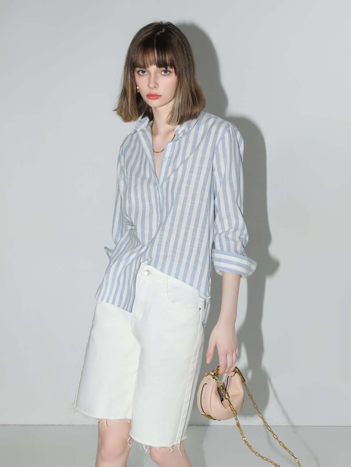 blue and white striped long sleeve collared shirt all stripe 3