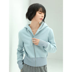 Blue Cropped Zip Through Hoodie