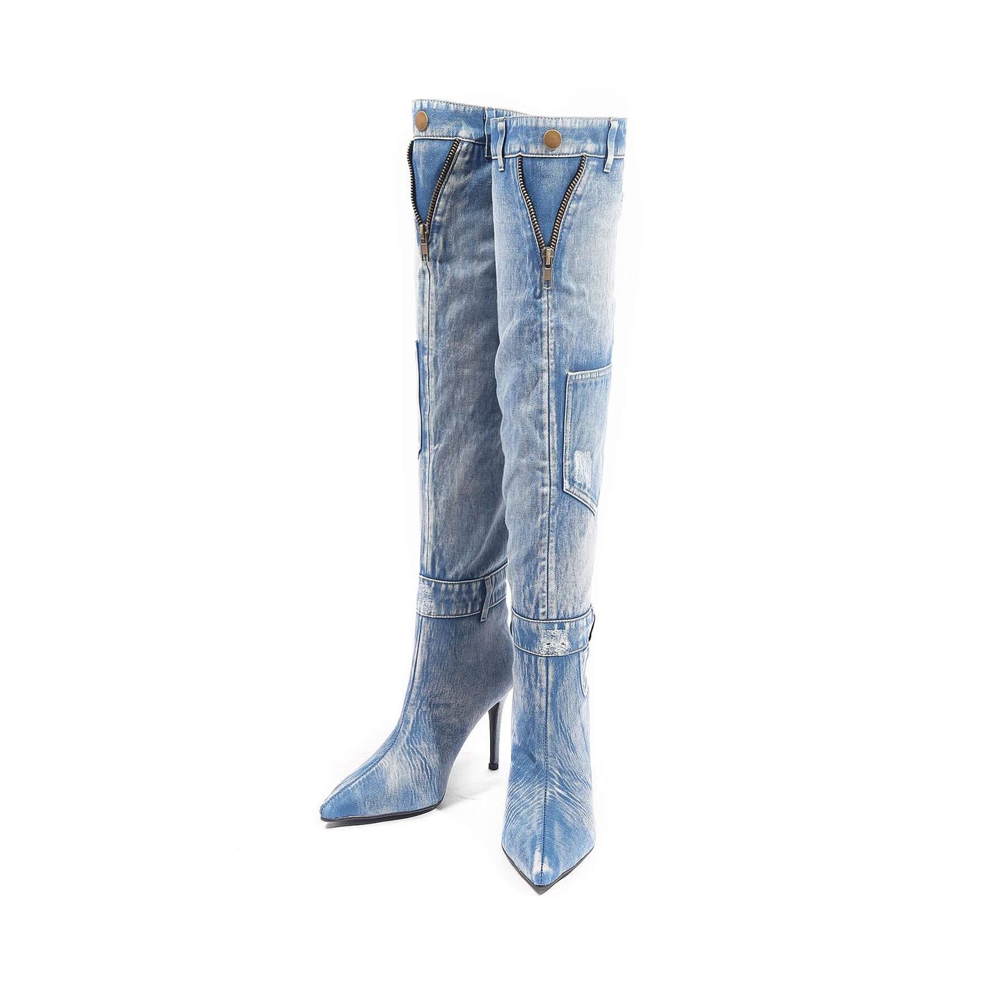 blue denim boll knee high boots all blue 4