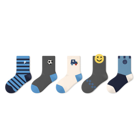 Blue Dream Children's Crew Socks – All-Season 5-Pair Fun Pattern Set