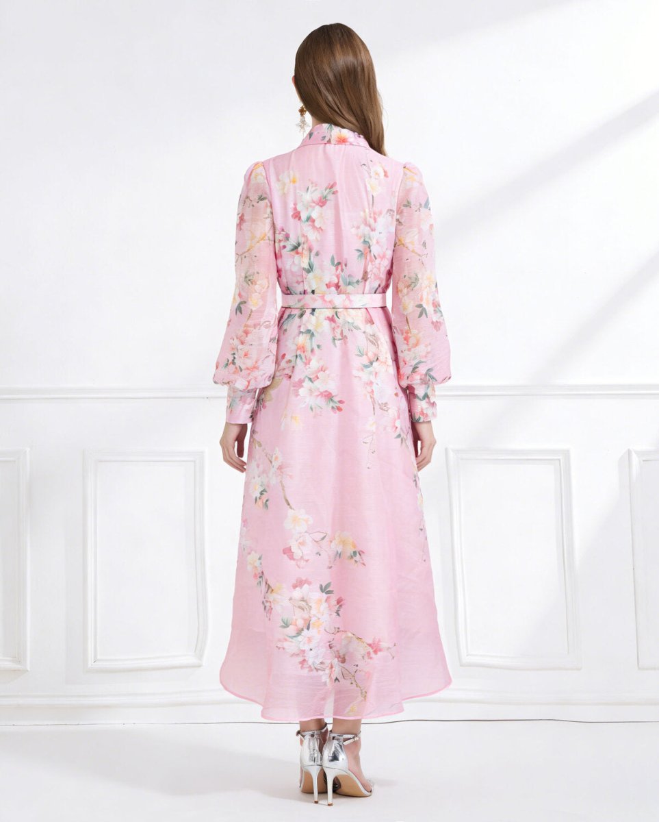Blush Bloom Lace Trim Floral Chiffon Maxi Dress