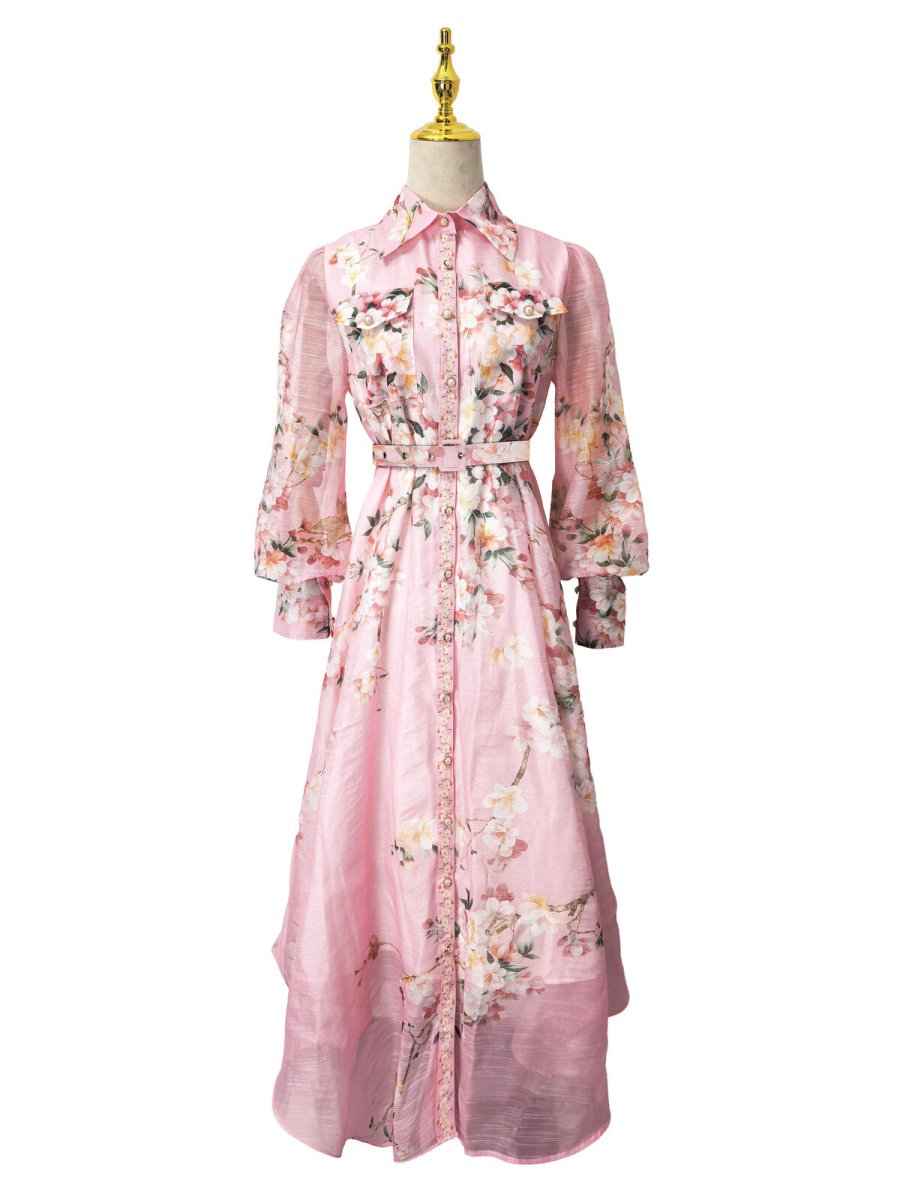 Blush Bloom Lace Trim Floral Chiffon Maxi Dress