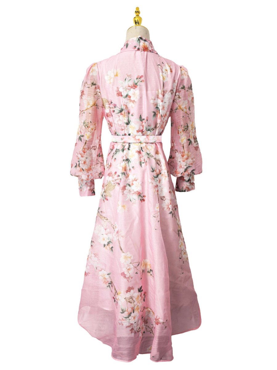 Blush Bloom Lace Trim Floral Chiffon Maxi Dress