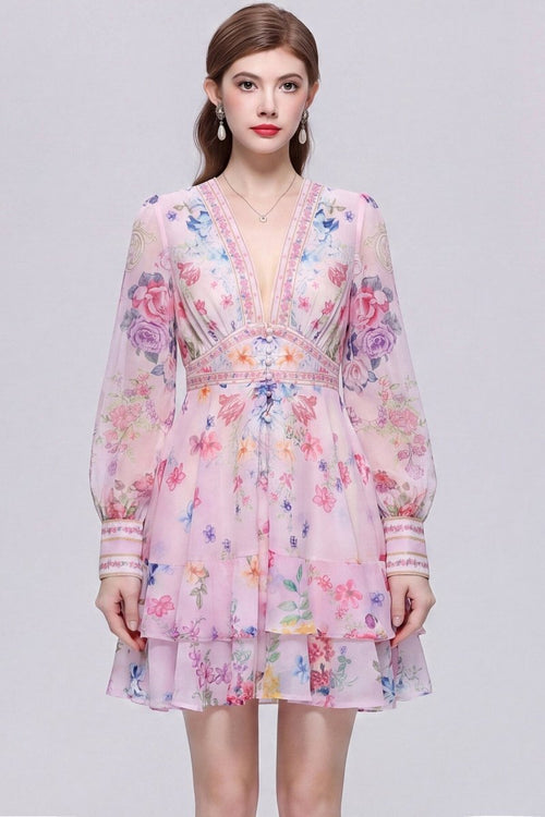 Blush Pink Floral Bouquet Mini Dress