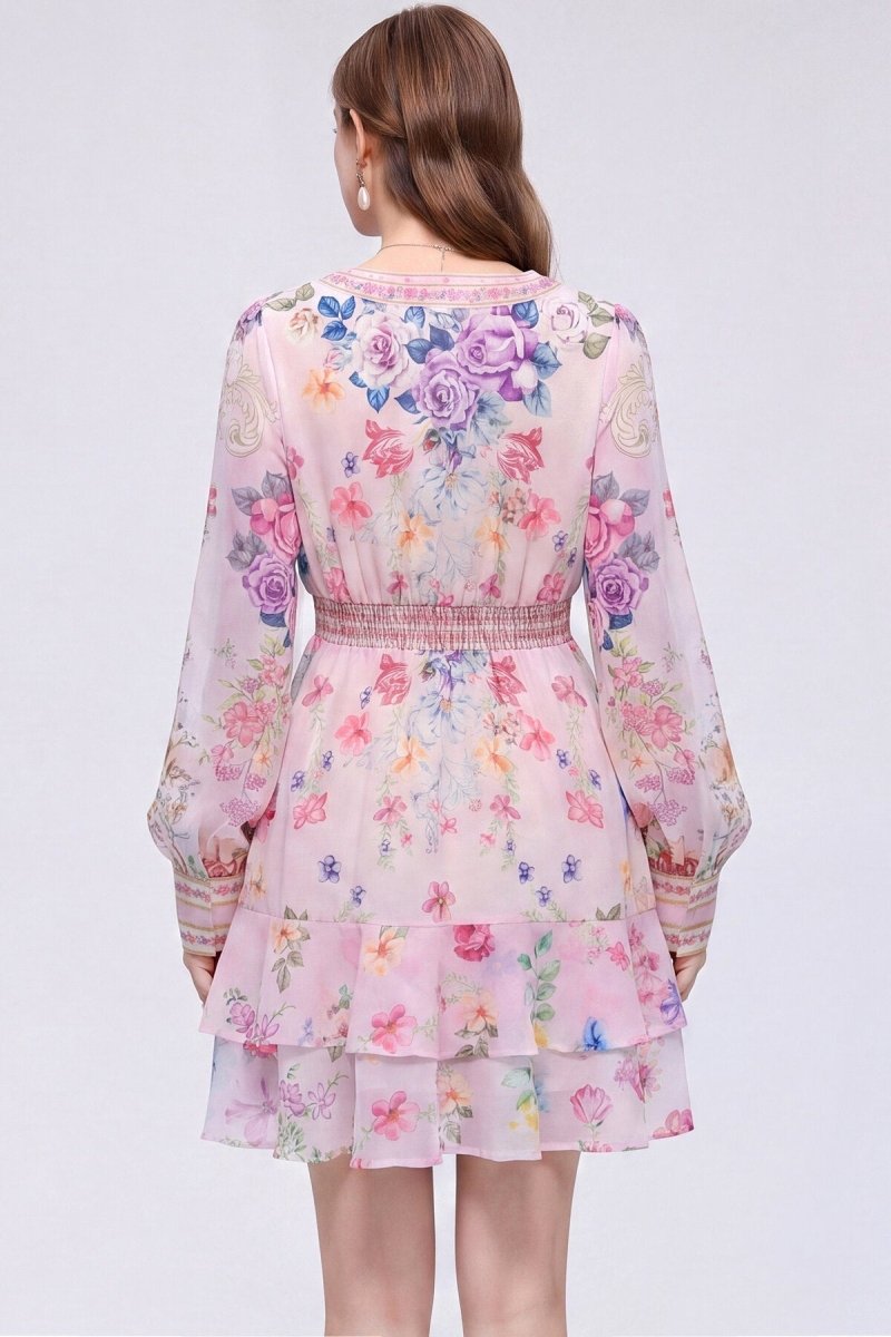 Blush Pink Floral Bouquet Mini Dress