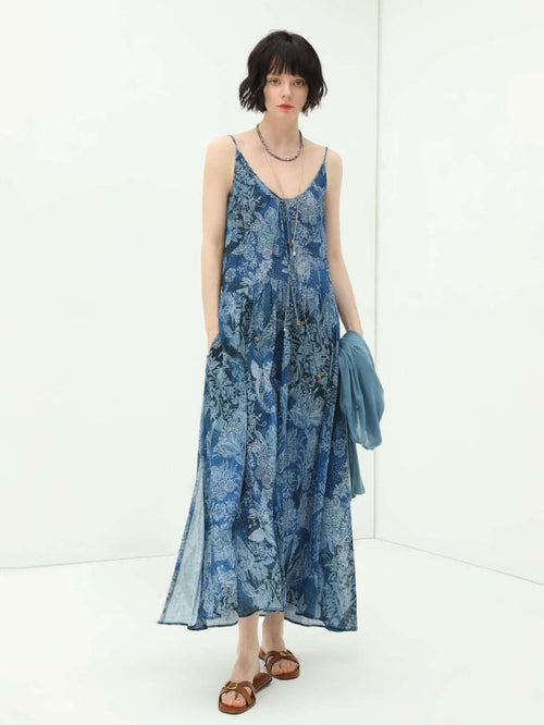 Bohemian Blue Floral Textured Maxi Dress - 0cm