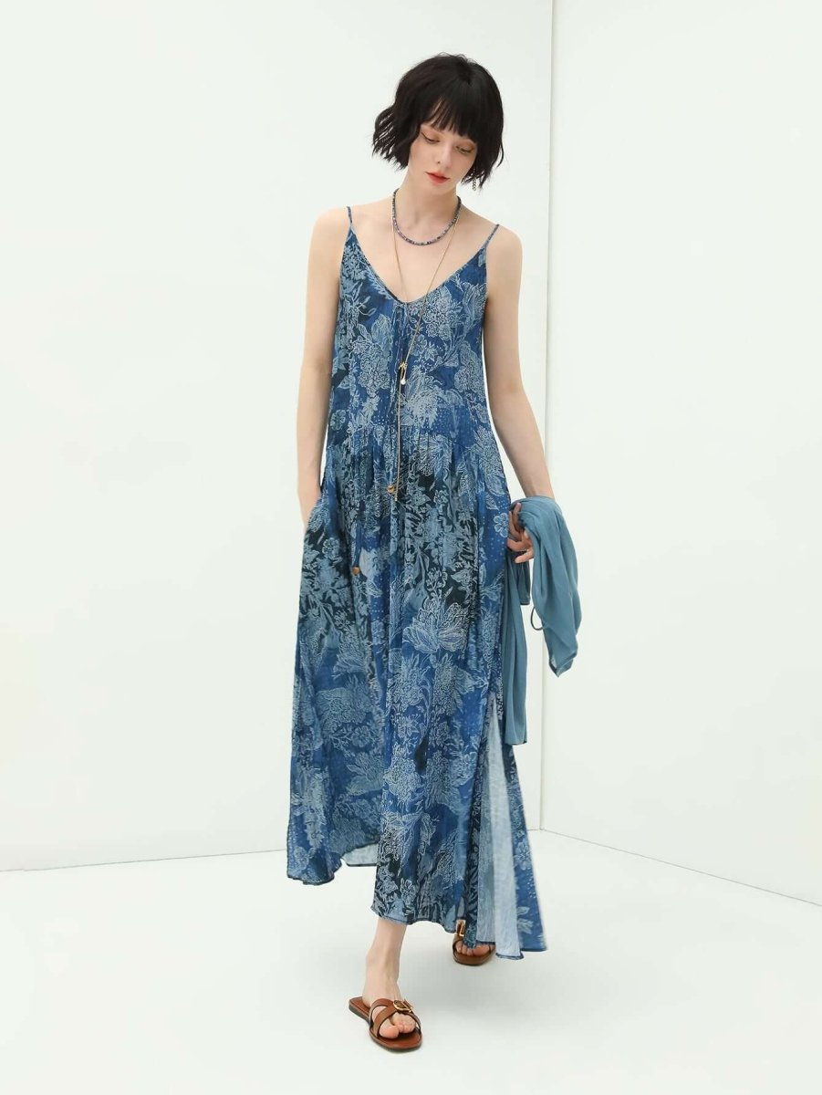 bohemian blue floral textured maxi dress all blue 2