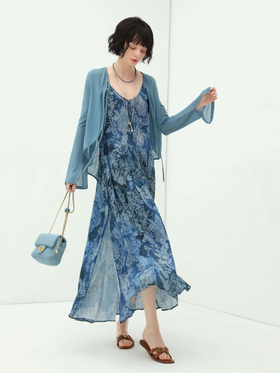 bohemian blue floral textured maxi dress all blue 3