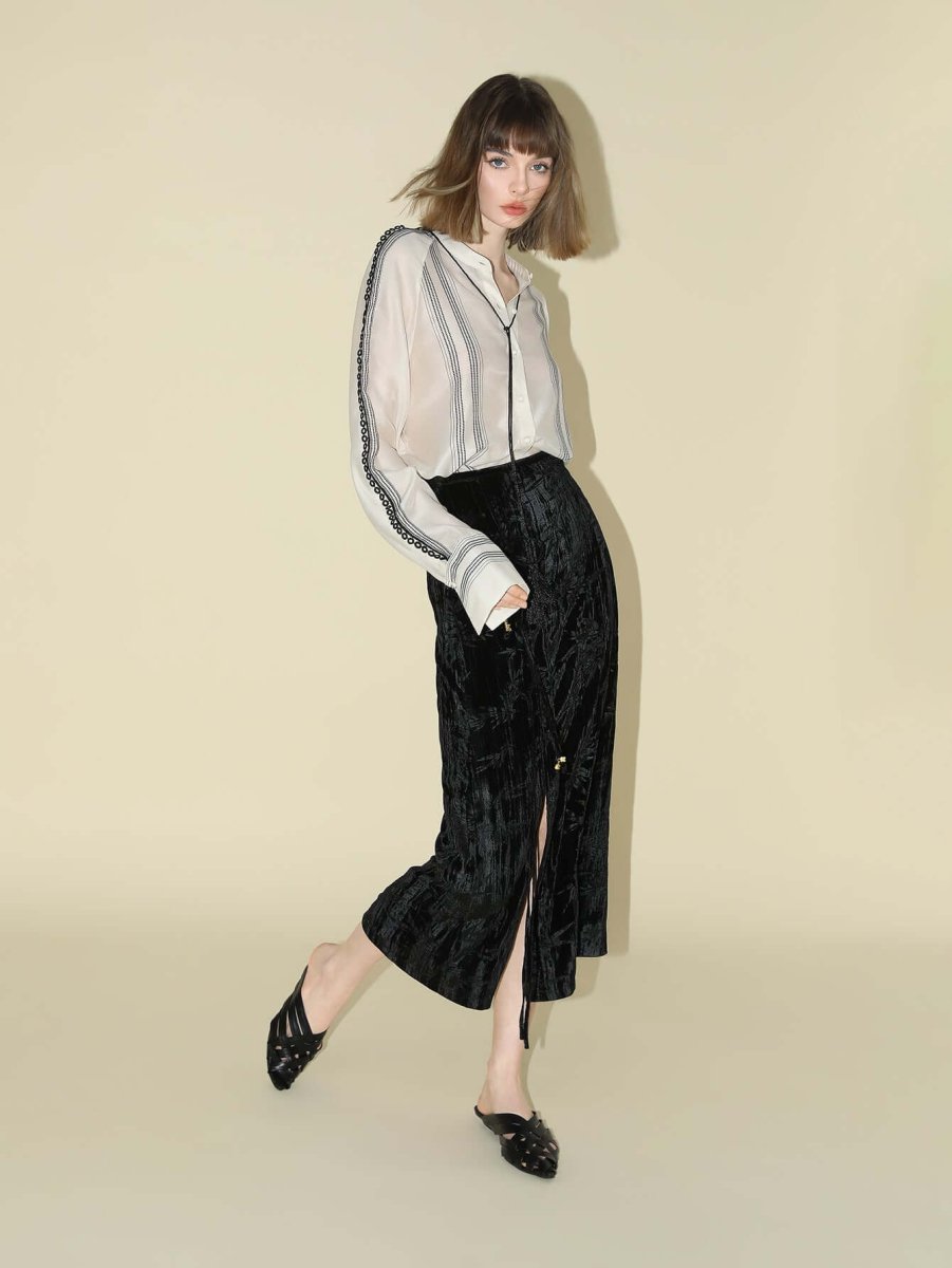 Bohemian White Lace Panel Striped Shirt - 0cm