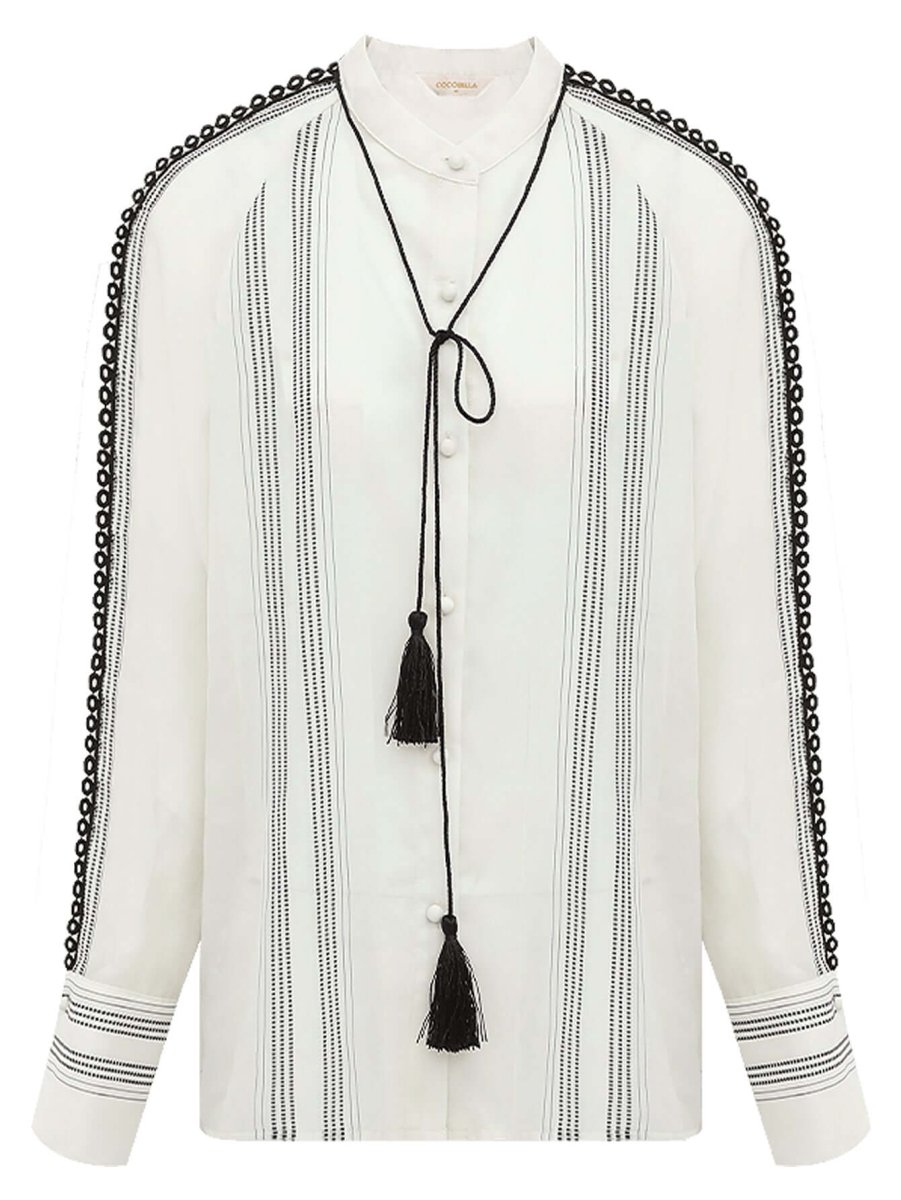 Bohemian White Lace Panel Striped Shirt - 0cm