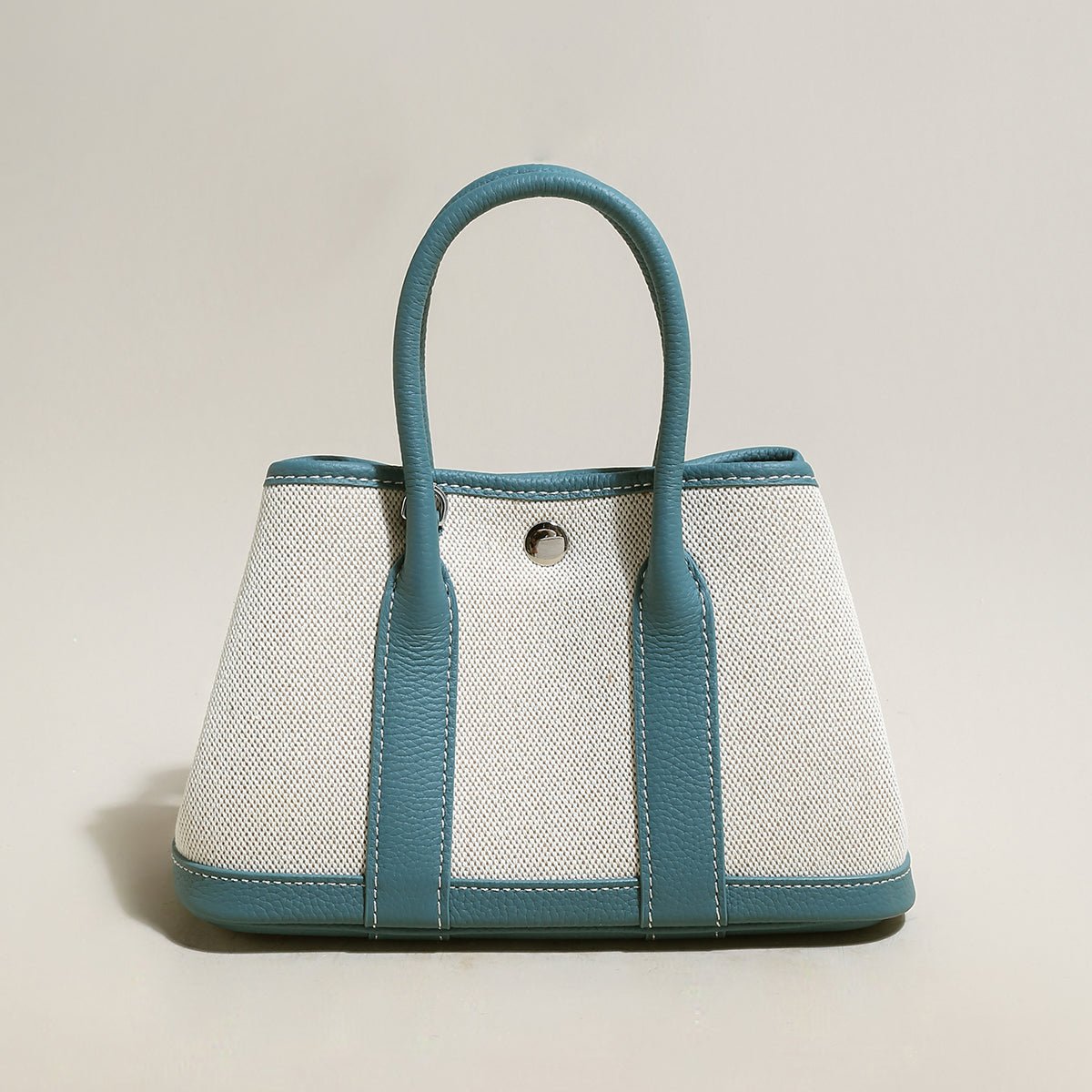 Botanical Canvas & Leather Garden Tote Bag – Structured Top Handle Tote with Removable Pouch & Panda Charm