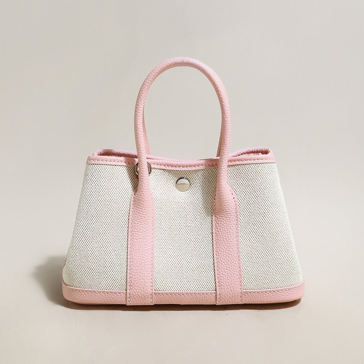 Botanical Canvas & Leather Garden Tote Bag – Structured Top Handle Tote with Removable Pouch & Panda Charm