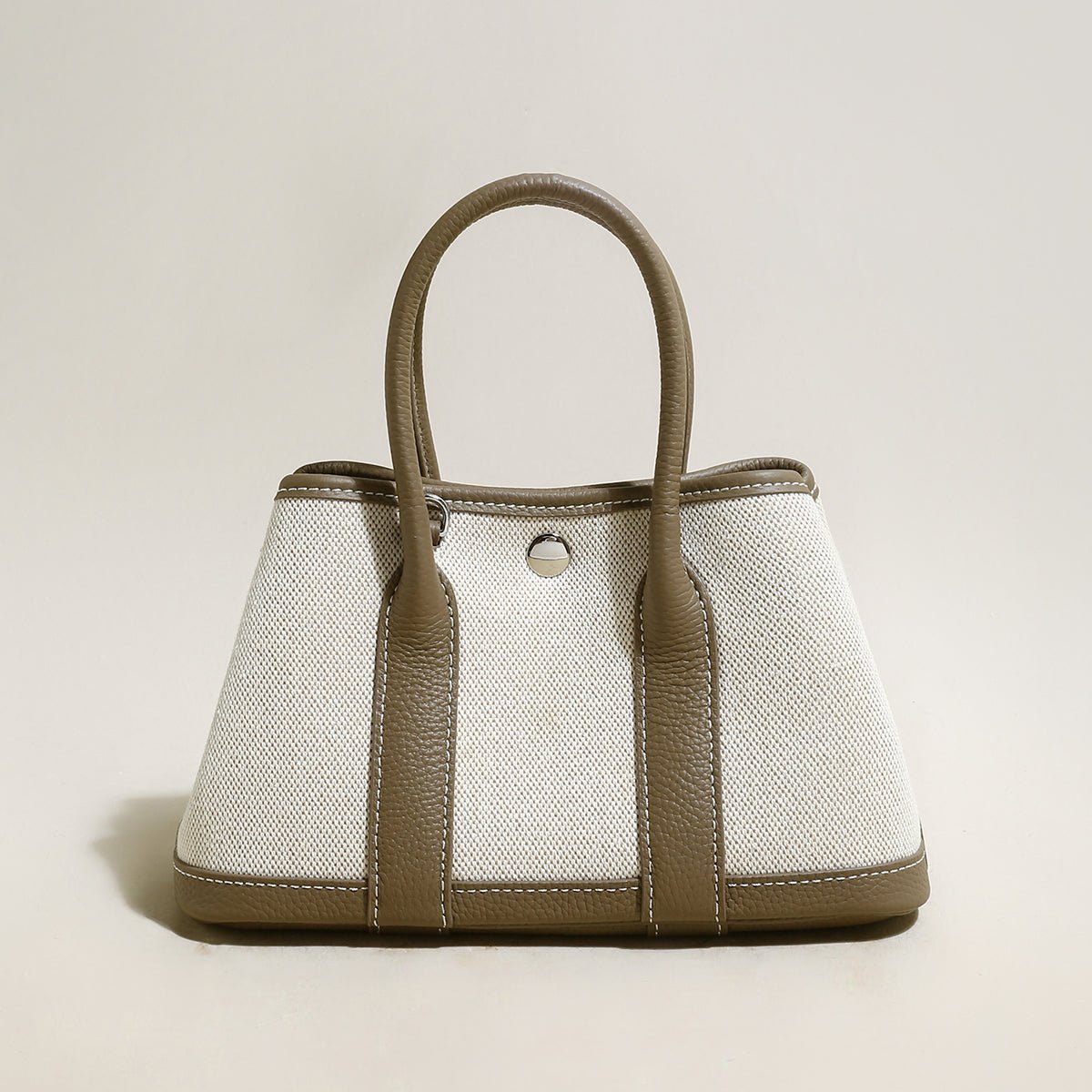 Botanical Canvas & Leather Garden Tote Bag – Structured Top Handle Tote with Removable Pouch & Panda Charm