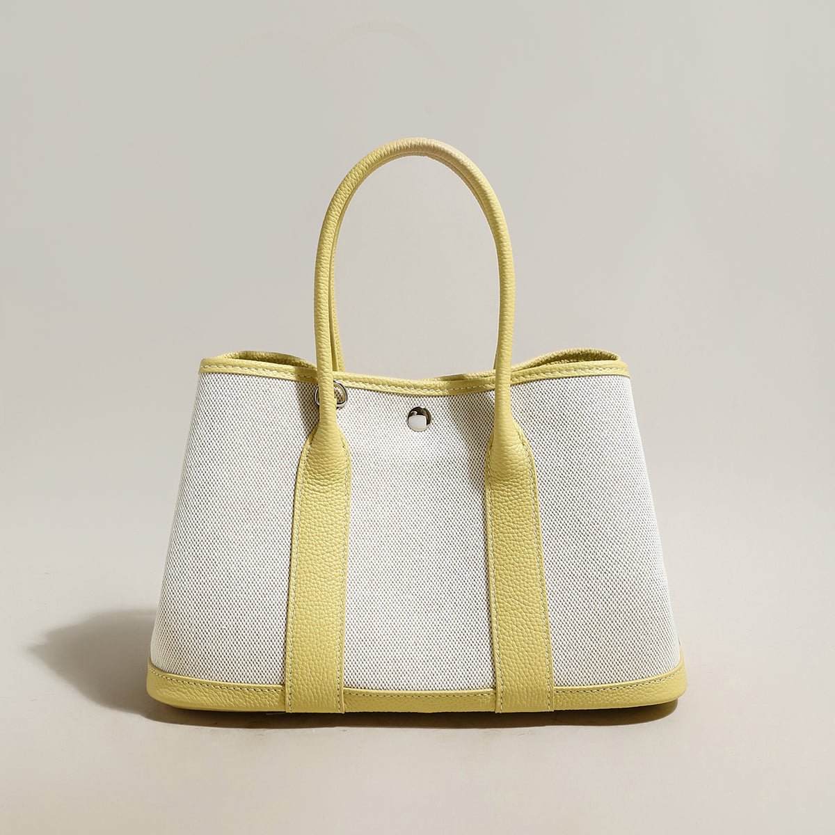 Botanical Canvas & Leather Garden Tote Bag – Structured Top Handle Tote with Removable Pouch & Panda Charm