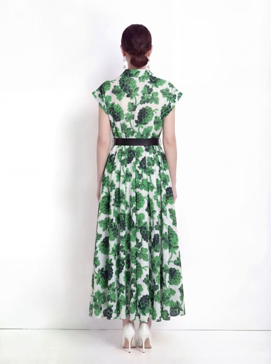 Botanical Print Belted Maxi Dress