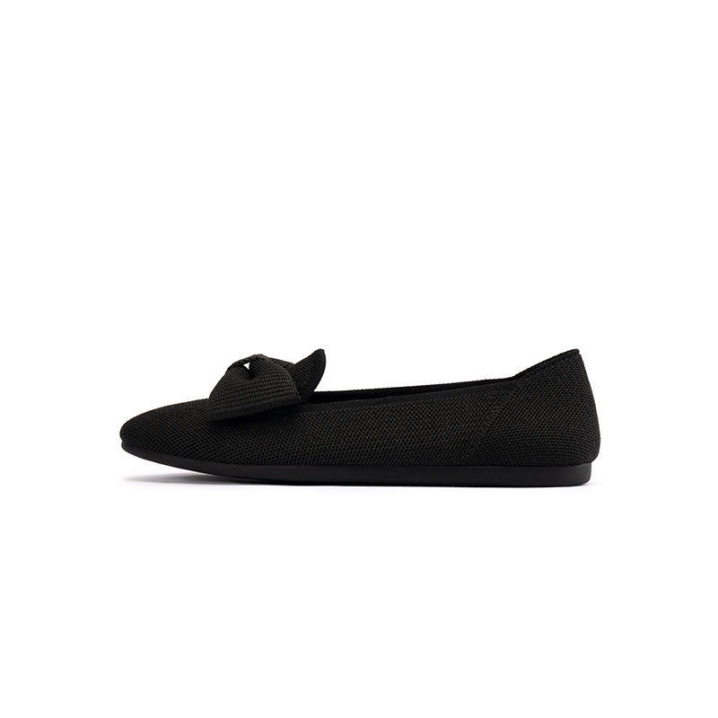 Bow Detail Round Toe Knit Flat Loafers – Elegant Slip-On Flats