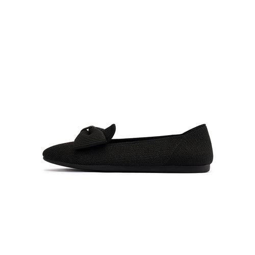 Bow Detail Round Toe Knit Flat Loafers – Elegant Slip-On Flats