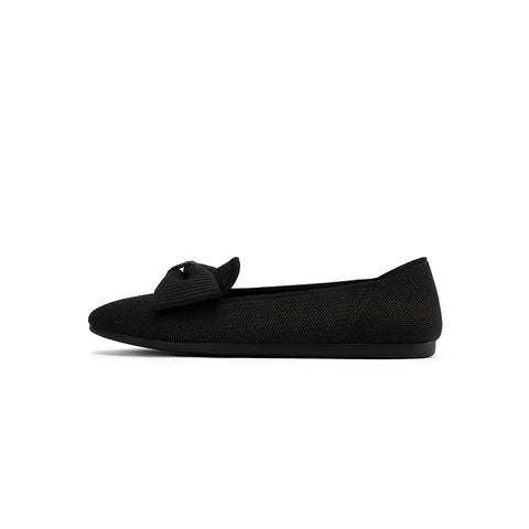 Bow Detail Round Toe Knit Flat Loafers – Elegant Slip-On Flats