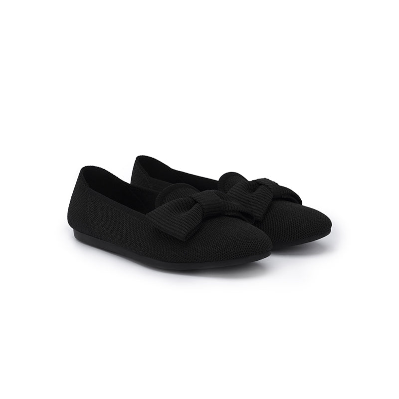 Bow Detail Round Toe Knit Flat Loafers – Elegant Slip-On Flats