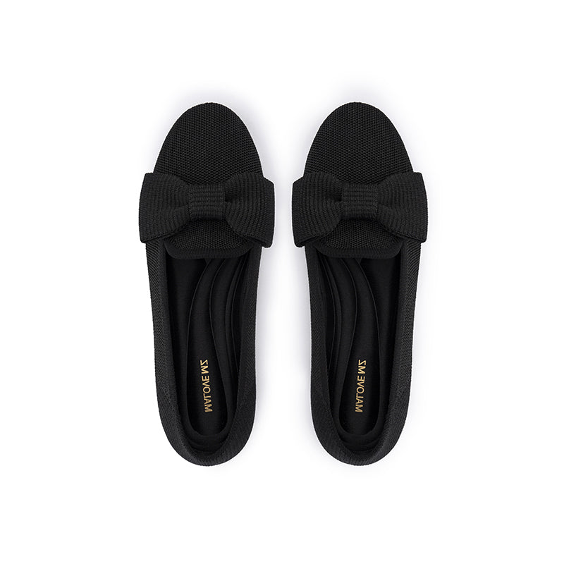 Bow Detail Round Toe Knit Flat Loafers – Elegant Slip-On Flats