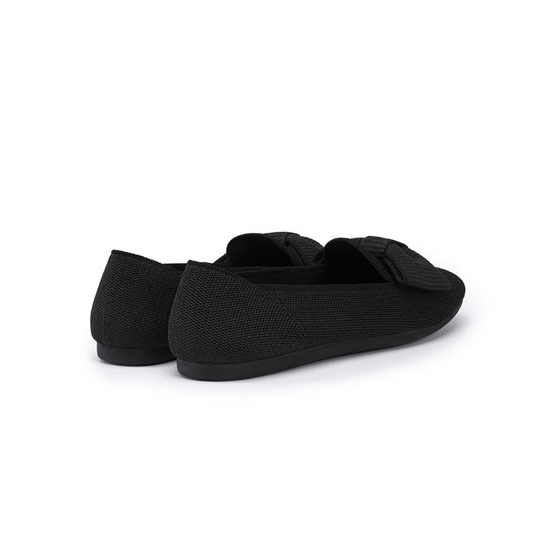 Bow Detail Round Toe Knit Flat Loafers – Elegant Slip-On Flats