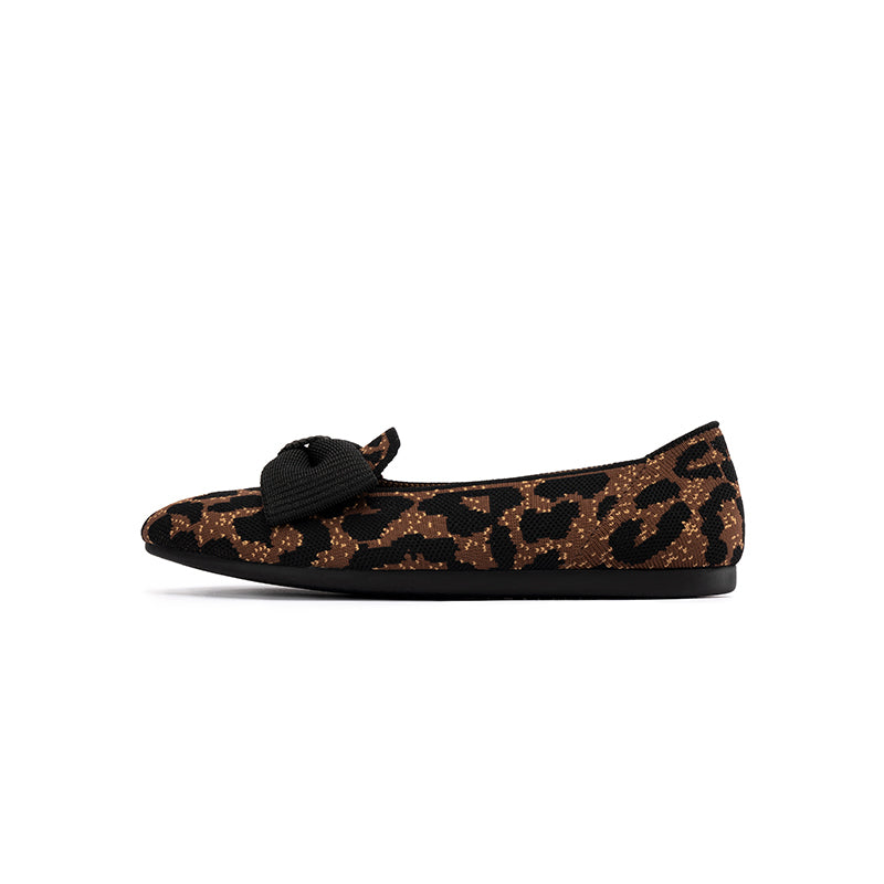 Bow Detail Round Toe Knit Flat Loafers – Elegant Slip-On Flats
