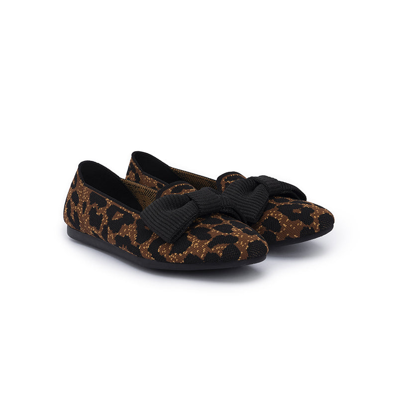 Bow Detail Round Toe Knit Flat Loafers – Elegant Slip-On Flats