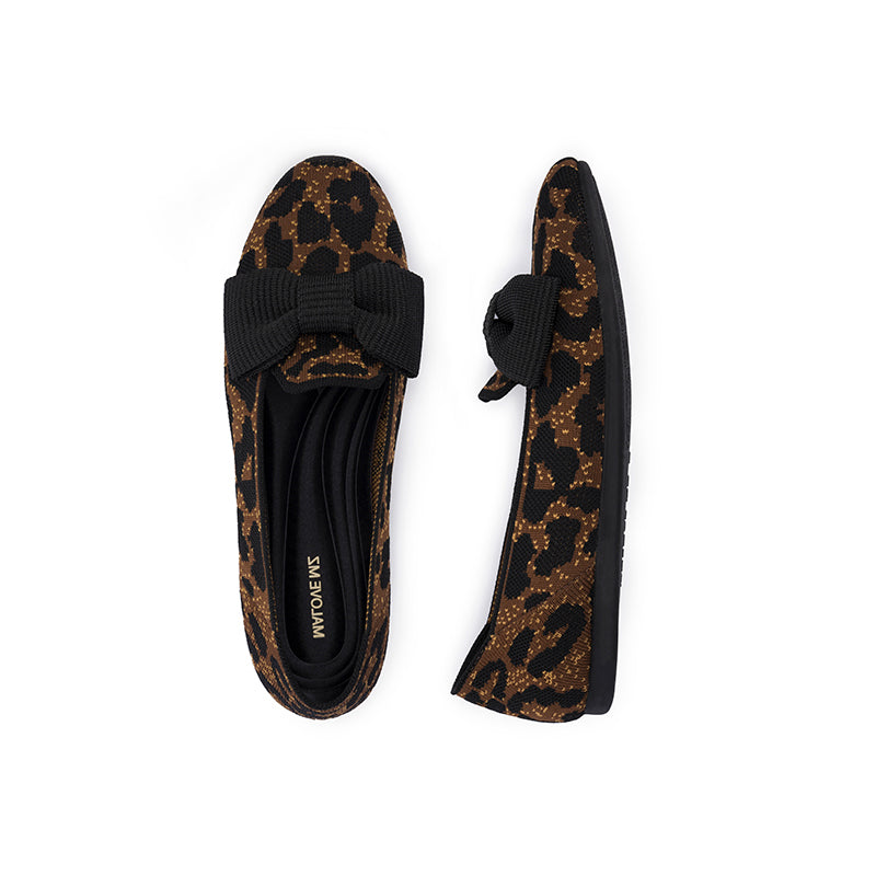 Bow Detail Round Toe Knit Flat Loafers – Elegant Slip-On Flats