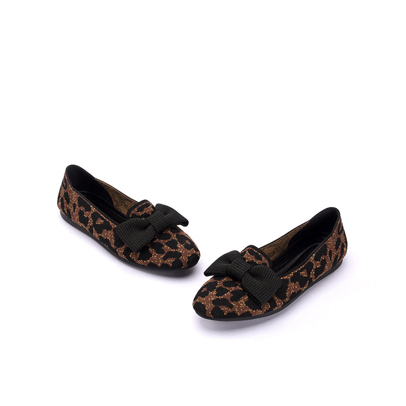 Bow Detail Round Toe Knit Flat Loafers – Elegant Slip-On Flats