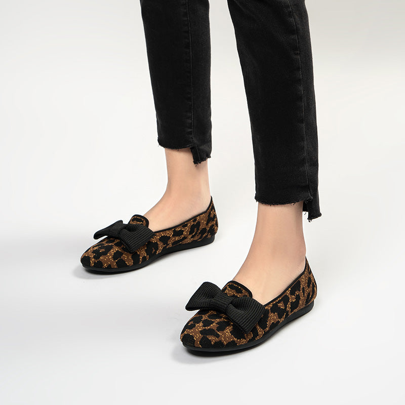 Bow Detail Round Toe Knit Flat Loafers – Elegant Slip-On Flats