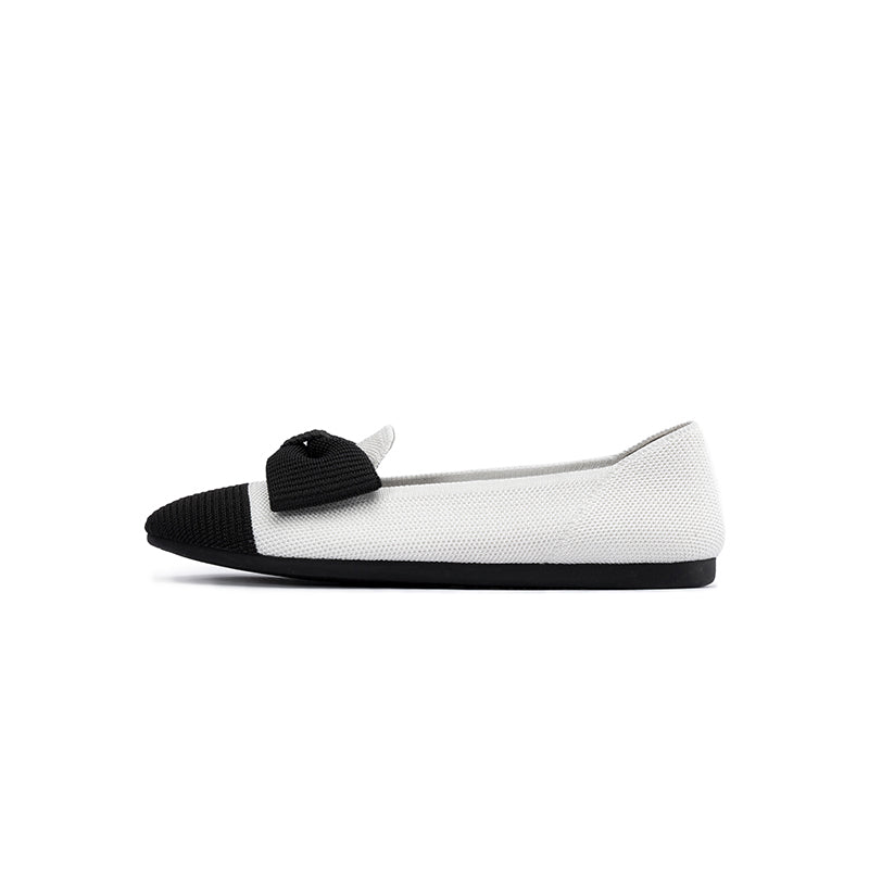 Bow Detail Round Toe Knit Flat Loafers – Elegant Slip-On Flats