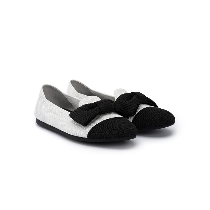 Bow Detail Round Toe Knit Flat Loafers – Elegant Slip-On Flats
